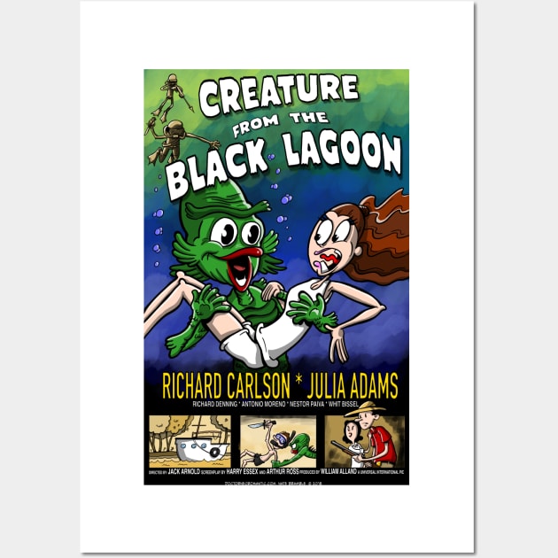 Creature from the Black Lagoon Cartoony Movie Poster T-Shirt Wall Art by natebramble